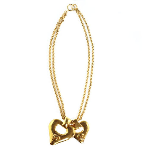Chanel Vintage Signed Double Heart, Double Chain Pendant Necklace 1993 - Harlequin Market