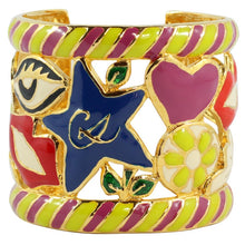 Load image into Gallery viewer, Christian Lacroix Signed Vintage Surrealist Rare Multi-Colour Enamel - Gold Tone Cuff c.1980 - Harlequin Market