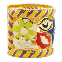 Load image into Gallery viewer, Christian Lacroix Signed Vintage Surrealist Rare Multi-Colour Enamel - Gold Tone Cuff c.1980 - Harlequin Market