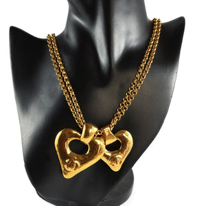 Chanel Vintage Signed Double Heart, Double Chain Pendant Necklace 1993 - Harlequin Market