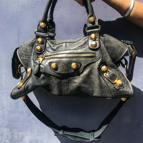Balenciaga City Leather Tote Gun Metal and Gold Details - Harlequin Market