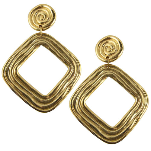 USA Vintage Statement Gold Tone Swirl Drop Earrings (Clip-on)