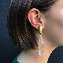 Load image into Gallery viewer, Rectangular Gold Tone &amp; Clear Lucite Drop Clip-On Earrings c.1970s
