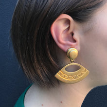 Load image into Gallery viewer, Matte Gold Tone Revival Inspired Trapezium Drop Clip-On Earrings c.1960s