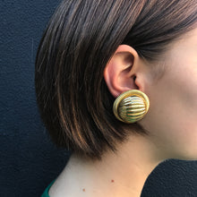 Load image into Gallery viewer, Large Vintage Gold Tone Circular Disc Clip-On Earrings c.1980s