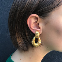 Load image into Gallery viewer, Revival Inspired Vintage Matte Gold Tone Engraved Clip-On Earrings c.1960s