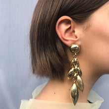 Load image into Gallery viewer, Vintage Boho Gold Tone Tassel Bell Drop Earrings c. 1970&#39;s-( Clip-on Earrings)