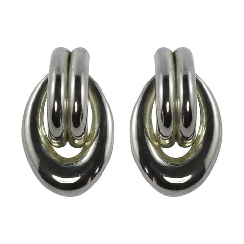 Vintage Unsigned Door Knocker Style Earrings Silver Plated Metal Earrings (Clip-on)