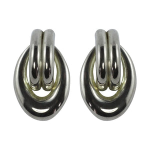 Vintage Unsigned Door Knocker Style Earrings Silver Plated Metal Earrings (Clip-on)