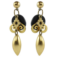 Load image into Gallery viewer, Vintage Unsigned Gold Tone - Black Dangle Heart Earrings (Pierced)