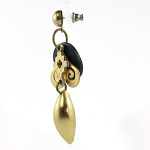 Vintage Unsigned Gold Tone - Black Dangle Heart Earrings (Pierced)