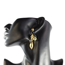 Load image into Gallery viewer, Vintage Unsigned Gold Tone - Black Dangle Heart Earrings (Pierced)