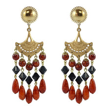 Load image into Gallery viewer, Vintage Unsigned Multi Bead - Gold Tone Dangle Earrings (Clip-on)
