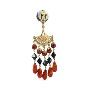 Vintage Unsigned Multi Bead - Gold Tone Dangle Earrings (Clip-on)