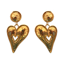 Load image into Gallery viewer, Edouard Rambaud Vintage Large Beaten Gold Heart Earrings (Clip-On) c.1980s