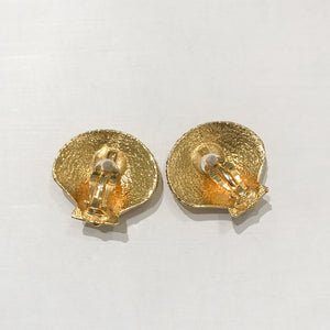 Whimsical Shell Vintage Signed "YSL" Gold Tone Clip On Earrings c.1980s