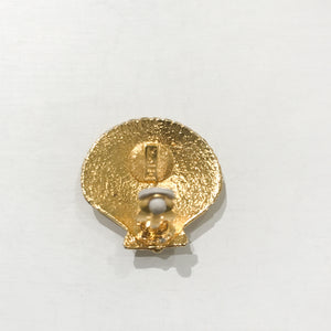 Whimsical Shell Vintage Signed "YSL" Gold Tone Clip On Earrings c.1980s