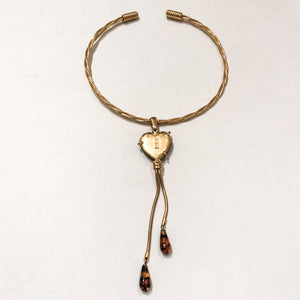 Elegant Vintage Signed "YSL" Torque Heart Pendant Choker Drop Necklace c.1970s