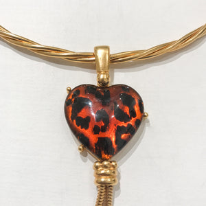 Elegant Vintage Signed "YSL" Torque Heart Pendant Choker Drop Necklace c.1970s