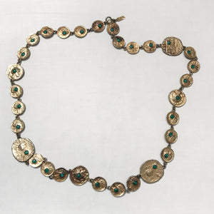 Unique Varying Gold Tone Coin & Bead Vintage Signed "Pauline Rader" Necklace c.1960s