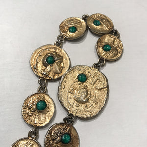 Unique Varying Gold Tone Coin & Bead Vintage Signed "Pauline Rader" Necklace c.1960s