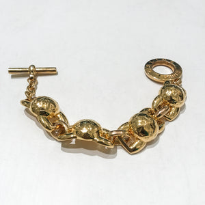 Vintage Signed Gold Tone "Celine Paris" Etched Chain Link Toggle Bracelet c.1990s