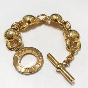 Vintage Signed Gold Tone "Celine Paris" Etched Chain Link Toggle Bracelet c.1990s