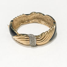 Load image into Gallery viewer, Signed &quot;BG&quot; Vintage Gold Tone &amp; Black Enamel Bracelet c.1970s