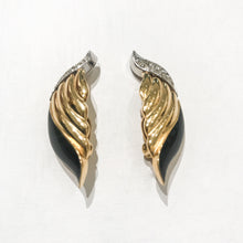 Load image into Gallery viewer, Signed &quot;BG&quot; Vintage Gold Tone &amp; Black Enamel Clip-On Earrings c.1970s