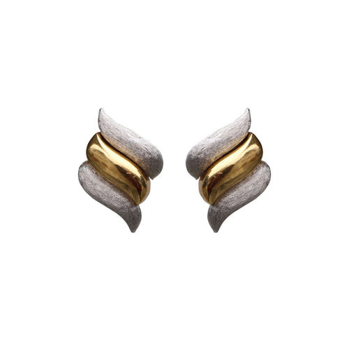 Christian Dior Signed Vintage Triple Swirl Gold & Silver Tone Earrings (Clip-on) - Harlequin Market