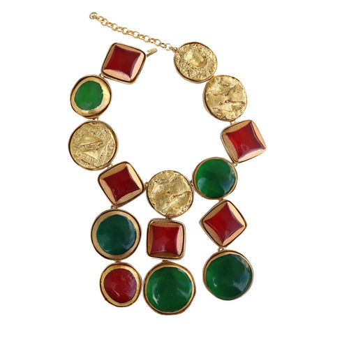 Kenneth Jay Lane Candy Treats Red, Green & Gold Vintage Drop Statement Necklace c.1980s