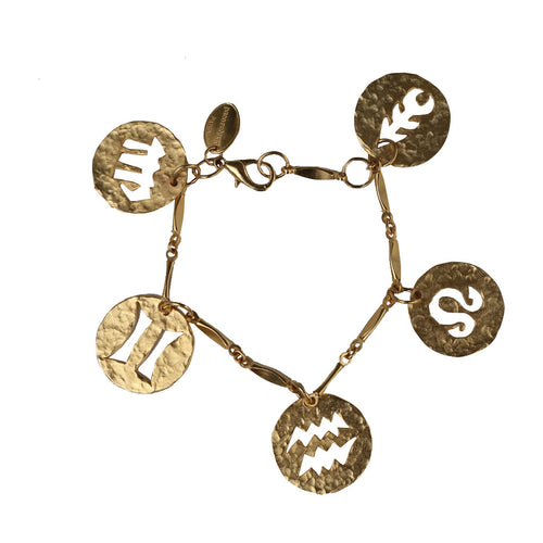 Paco Rabanne Vintage Astrology Beaten Gold Tone Charm Bracelet c.1990s