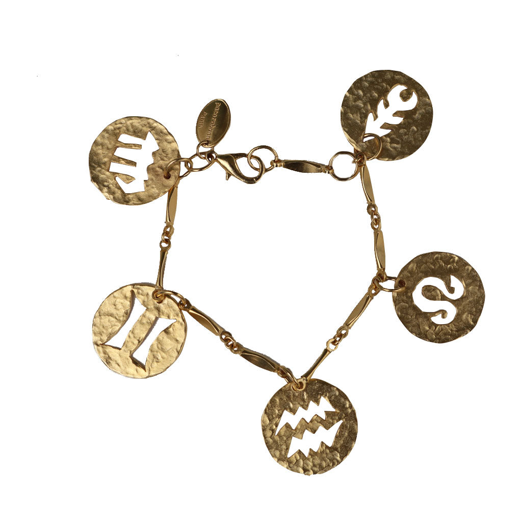 Paco Rabanne Vintage Astrology Beaten Gold Tone Charm Bracelet c.1990s