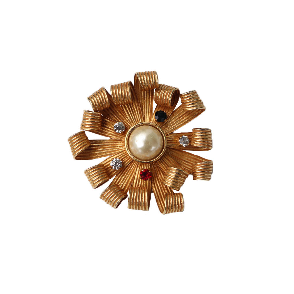 Dominque Aurientis Signed Vintage Curled Flower Petal Gold Tone Brooch