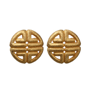 Givenchy Signed Vintage Matte Gold Tone Textured Earrings (Clip-On) c.1980s
