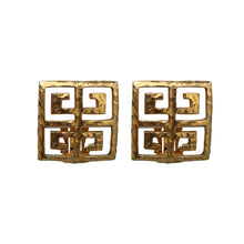 Load image into Gallery viewer, Vintage Givenchy Signed Beaten Gold Tone Square Oriental Earrings (Clip-On) c.1980s