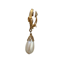 Load image into Gallery viewer, Givenchy Signed Vintage Gold Tone Pearl Drop Dangle Earrings (Clip-On) c.1980s