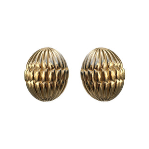 Givenchy Signed Vintage Ribbed Gold Tone Oval Earrings (Clip-on)