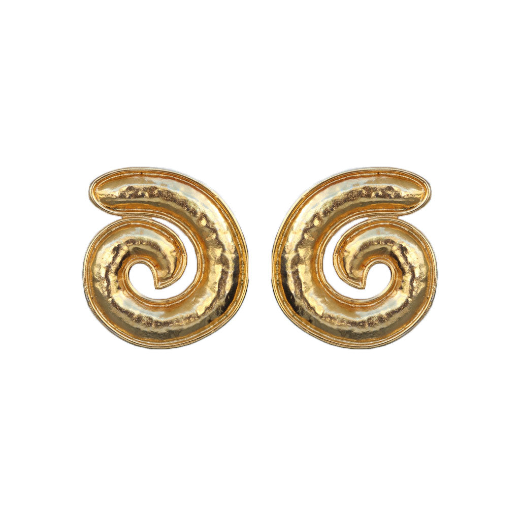 Vintage Beaten Gold Signed Eduoard Rambaud c.1980s Oversized Swirl Earrings (Clip-On)