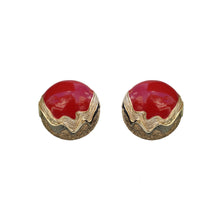Load image into Gallery viewer, Vintage Balenciaga Signed Red Enamel &amp; Gold Tone Painterly Texture Earrings (Clip-On) c.1980s