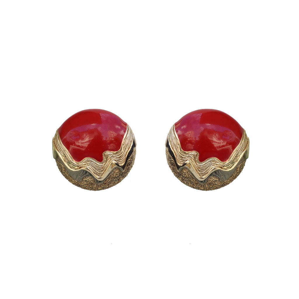 Vintage Balenciaga Signed Red Enamel & Gold Tone Painterly Texture Earrings (Clip-On) c.1980s