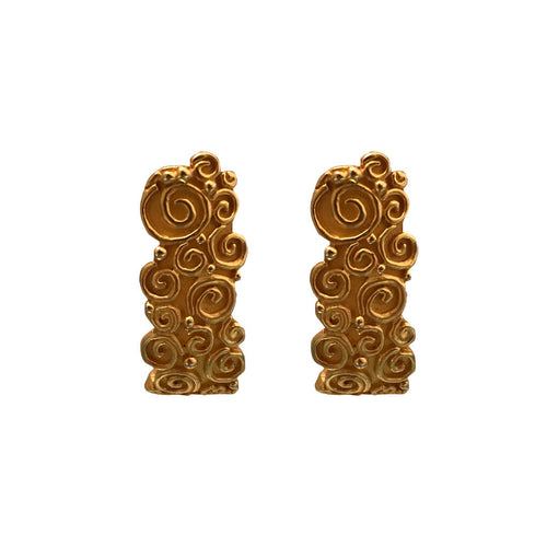 Karl Lagerfeld Half Moon Swirl Painterly Textured Yellow Gold Tone Earrings (Clip-on) c.1980s