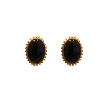 Load image into Gallery viewer, Karl Lagerfeld Black Enamel &amp; Yellow Gold Tone Rippled Edge Earrings (Clip-On) c.1980s