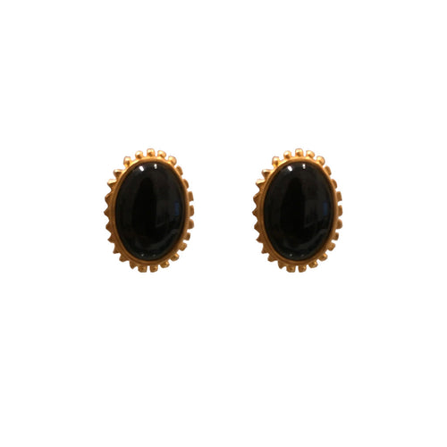 Karl Lagerfeld Black Enamel & Yellow Gold Tone Rippled Edge Earrings (Clip-On) c.1980s