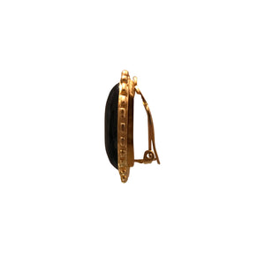 Karl Lagerfeld Black Enamel & Yellow Gold Tone Rippled Edge Earrings (Clip-On) c.1980s