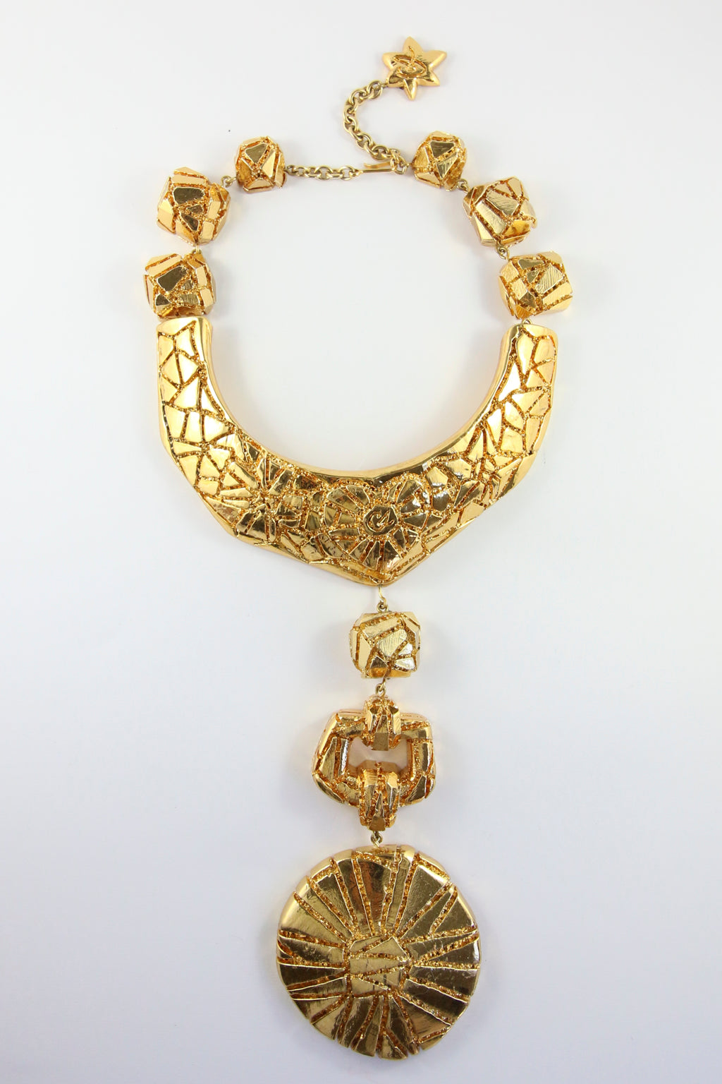 Unique Vintage Signed 'Christian Lacroix' Gold Plated Runway Piece with Carved Patterns