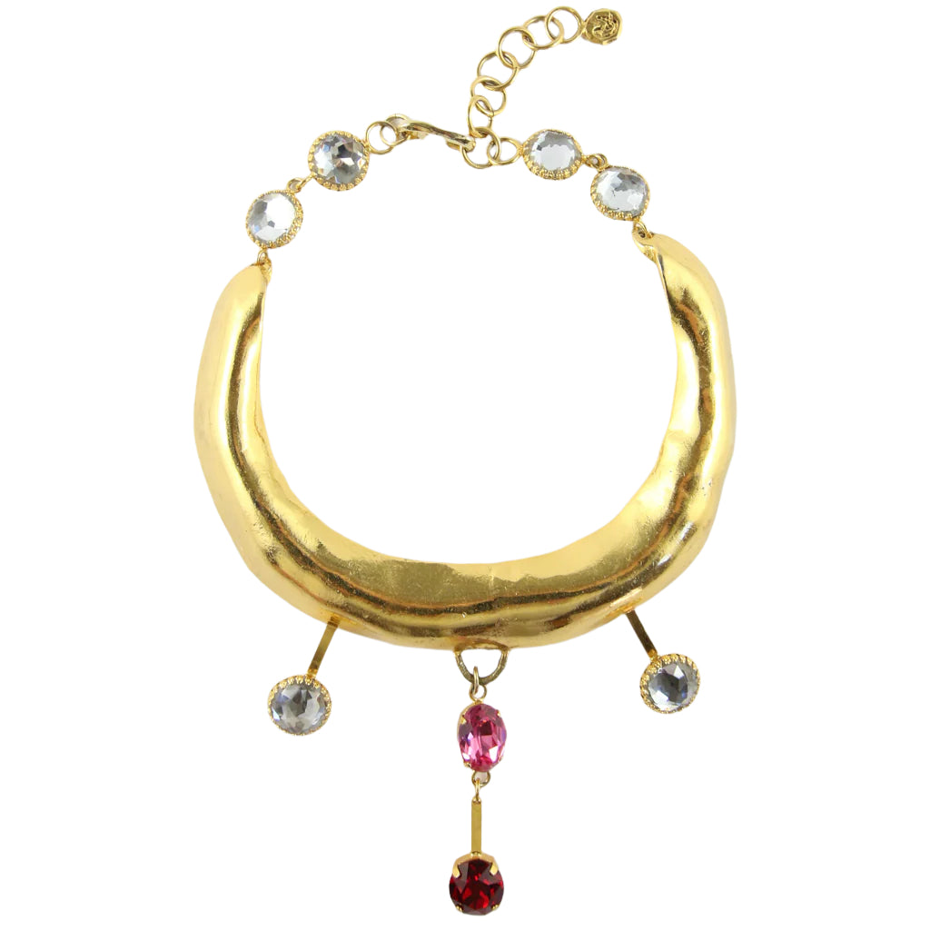 Signed 'Christian Lacroix' Vintage Collar Statement Necklace Featuring Pink Crystals Droplets