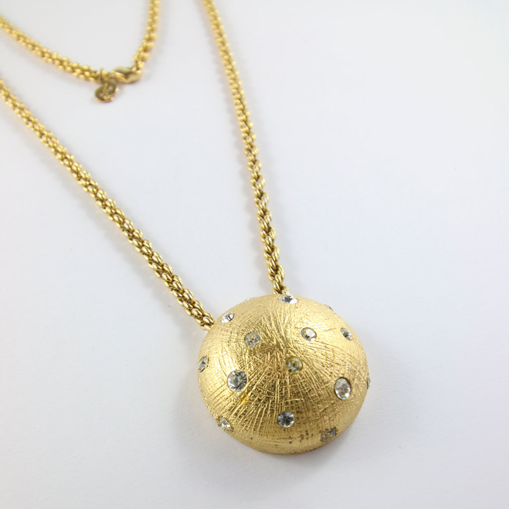 Vintage Signed Christian Dior Gold Plated & Crystal Pendant Necklace