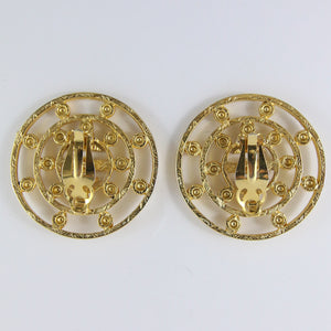 Vintage Signed 'Givenchy' Gold Tone Large Round Earrings With Small Crystal in Centre (Clip-On) c.1980s