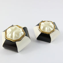 Load image into Gallery viewer, Chanel Vintage B&amp;W Earrings With Faux Pearl c. 1970 (Clip-on) - Harlequin Market